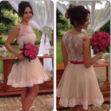 Lace Tulle Cute Fashion Scoop A-Line Sleeveless Homecoming Dress Short Prom Dress JS879