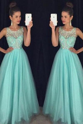 Light Blue Crystal Long A-Line Prom Dress Halter Prom Dress Open Back Prom Dress JS121