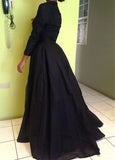 2024 New Style Vintage Long Sleeve Sexy Black A-Line Lace High Neck Prom Dresses JS984