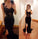 Pretty Mermaid Black Lace Beading Sweetheart With Slit Modest Cheap Prom Dresses JS144
