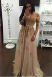 Off the shoulder Gold Prom Dress Long Prom Dresses Prom Dresses JS680