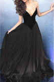 Black chiffon v-neck sweetheart A-line long evening dress for teens sexy prom dresses JS355
