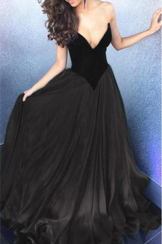Black chiffon v-neck sweetheart A-line long evening dress for teens sexy prom dresses JS355