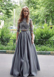New Arrival Two-Piece A-Line Gray Lace Long Prom/Evening Dress JS420