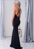 New Arrival Simple Halter Black V-Neck Criss Cross Sleeveless Mermaid Long Prom Dresses JS770