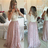 Pink Prom Gowns Lace Evening Dresses Beading Long Beautiful Pink Formal Dress JS754