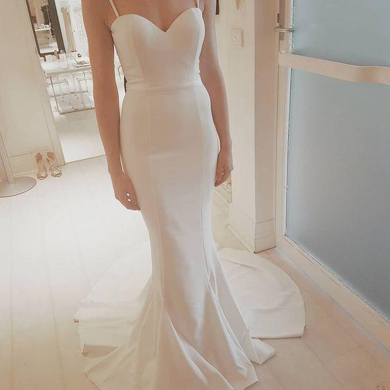Sexy Spaghetti Straps White Mermaid Custom Made Prom Party Dress Wedding Dress JS760