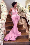 Pink Mermaid Satin Sheer Backless Prom Dress Sexy Formal Dress Bling Prom Dresses JS722