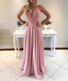 Charming A-Line Spaghetti Straps Sweetheart Pink Long Chiffon Prom Dress JS426