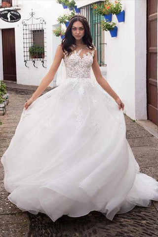 Ball Gown Tulle Backless Wedding Dresses Long Sleeves