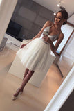 Cute A Line V Neck Spaghetti Straps Tulle Silvery Sequins Short Homecoming Dresses JS939