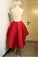 A Line Red Appliques Lace High Low Lace up Satin Scoop Homecoming Dresses JS887