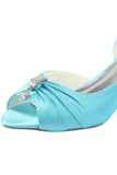 Sky Blue Peep Toe Beading Lower Heel Evening Shoes Wedding Dresses uk L-924