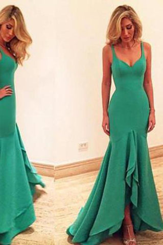 Beautiful Mermaid New Style Green Prom Dresses Satin Evening Gown For Teens Juniors JS83