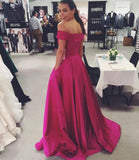 Off-the-Shoulder with Pockets Open Back Scoop A-line Simple Cheap Long Prom Dresses JS867
