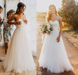 Elegant Tulle Beach 2024 Sweetheart Lace A line Simple Plus Size Country Wedding Dress JS714