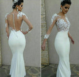 New Arrival Satin Wedding Dresses Mermaid Scoop With Appliques And Pearls Long Sleeves