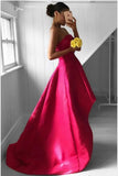Fabulous Strapless Red Sleeveless High Low Fuchsia Pleated Prom Dresses JS742