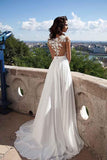 Scoop Prom Dresses A Line Chiffon With Applique Sweep Train