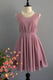 A Line Backless Dusty Rose Homecoming Dresses Scoop Chiffon Short Bridesmaid Dresses JS829