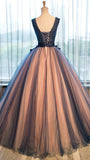 Chic Brown Long Ball Gown V-Neck Tulle Lace up Sleeveless Applique Prom Dresses UK JS370