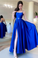 Royal Blue Satin A-Line Spaghetti Straps Formal Prom Dress