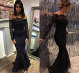 2024 New Style Mermaid Long Sleeves Black Lace Scoop Long Evening Dresses JS762
