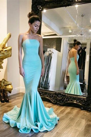 Sexy Elegant Strapless Mermaid Backless Long Green Backless Sleeveless Prom Dresses JS251