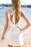White Simple Short Cheap Open Back Sleeveless Cute Lace Graduation Homecoming Dress P6