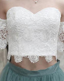 White Lace Tulle Two Pieces Off Shoulder Short Sleeve Short Prom Dress Homecoming Dress JS454