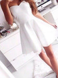 Modern A-line Sweetheart Mini Satin White Bridesmaid Dress/Homecoming Dress JS476