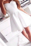 Modern A-line Sweetheart Mini Satin White Bridesmaid Dress/Homecoming Dress JS476