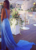 Long Prom Dresses blue Prom Dress chiffon sexy backless