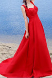 Sexy Elegant Red A-line Halter Satin Sweetheart Lace Up Simple Prom Dresses UK JS324