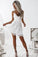 A-Line Spaghetti Straps Lace up V Neck Sleeveless Short White Lace Homecoming Dress JS766