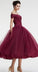 Vintage Princess Off the Shoulder Tea Length Ball Gown Scoop Burgundy Homecoming Dress JS860
