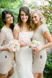 Sheath Bateau Above-Knee 3/4 Sleeves Grey Lace Appliques Prom Bridesmaid Dress JS716