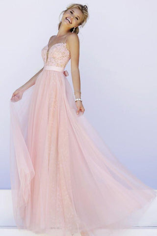 Pink Prom Dress Simple Lace backless prom dresses long evening Formal Gown JS115