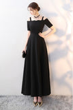 Simple Straps A Line Black Prom Dresses Long Formal Dress
