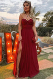 A-Line Sleeveless Chiffon Red Long Rhinestone Prom Dresses JS947