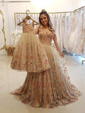 Spaghetti Straps Floral Embroidery Sweetheart Prom Dresses Long Formal Dress uk JS442