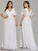 A-Line Empire Plus Size Prom Dress V Neck Short Sleeve Floor Length Chiffon