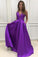 A-line V-neck Satin Long Simple Prom Dresses with Pockets Purple Bridesmaid Dresses JS603