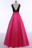 Red Open Back Beads Bowknot with Pockets Round Neck Sleeveless Prom Dresses UK JS511