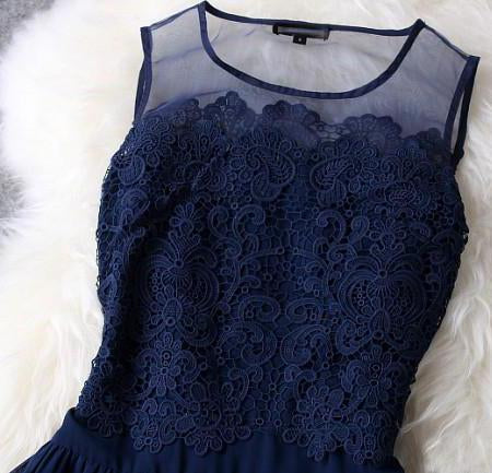 A-line Princess Mini Blue Scoop Sweet Sleeveless Crew Homecoming Dresses with Lace JS962
