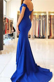 Royal Blue Long Mermaid Off the Shoulder Sweetheart Satin Pretty Prom Dresseses JS90