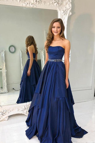 A Line Strapless Prom Dresses Long Sweetheart Formal Dress