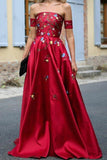 Red Long Prom Dresses Strapless Floor-Length Satin Sexy Prom Dress/Evening Dress