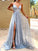 A-Line Glittering Prom Dress V Neck Sleeveless Sweep Train