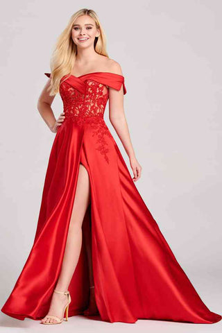 Formal Dress Long Lace Red Off The Shoulder Slit Prom Dresses